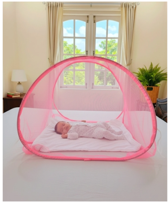 Pop-Up Baby Bed Tent – Pink Full-Coverage Mosquito Net (0–36 Months)